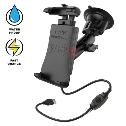 RAM Mount Quick-Grip 15W Waterproof Wireless Charging Suction Cup Mount [RAM-B-166-UN14W-1]