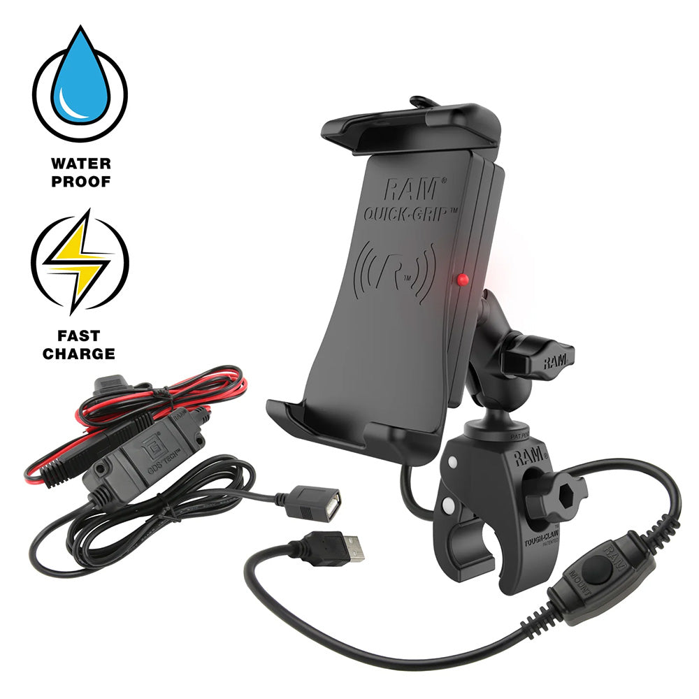 RAM Mount Quick-Grip 15W Waterproof Wireless Charging Mount w/Tough-Claw [RAM-B-400-A-UN14W-V7M-1]