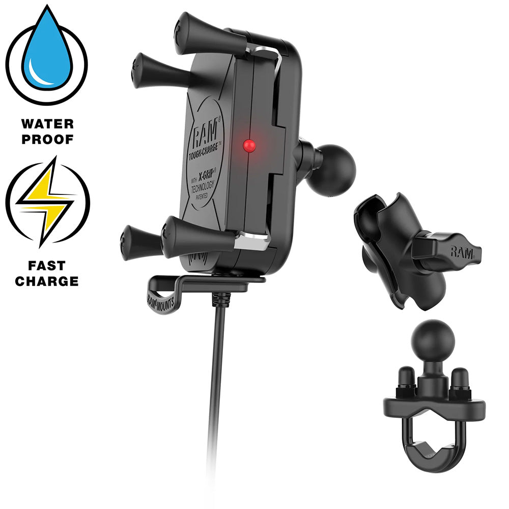 RAM Mount Tough-Charge 15W Waterproof Wireless Charging Motorcycle Mount [RAM-B-149Z-A-UN12W-V7M-1]