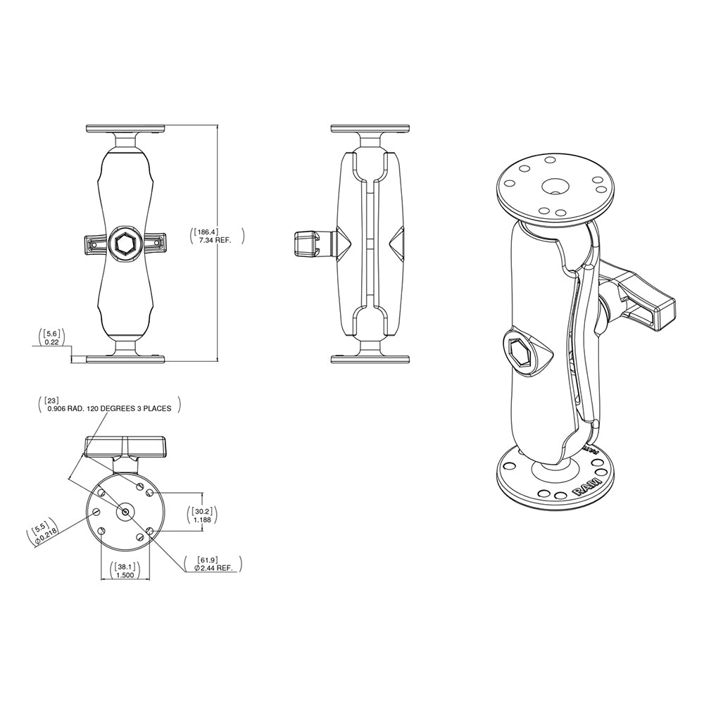 RAM Mount Double Socket Arm f/Garmin Fixed Mount GPS - 1.5&quot; [RAM-101-G2U]