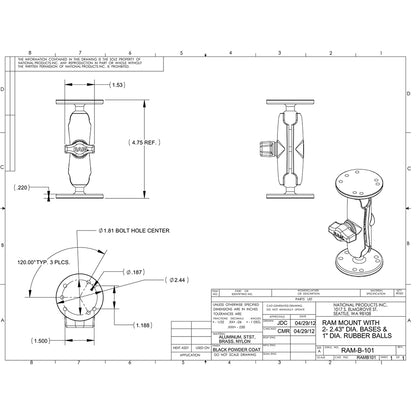 RAM Mount 1&quot; Ball Light Use Surface Mount f/Garmin echo 100, 150, 300c [RAM-B-101-G4]