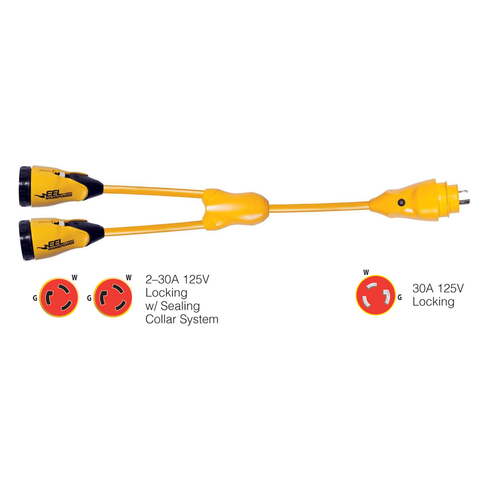 Marinco Y30-2-30 EEL (2)30A-125V Female to (1)30A-125V Male &quot;Y&quot; Adapter - Yellow [Y30-2-30]