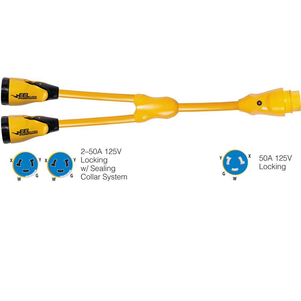 Marinco Y504-2-504 EEL (2)50A-125/250V Female to (1)50A-125/250V Male &quot;Y&quot; Adapter - Yellow [Y504-2-504]