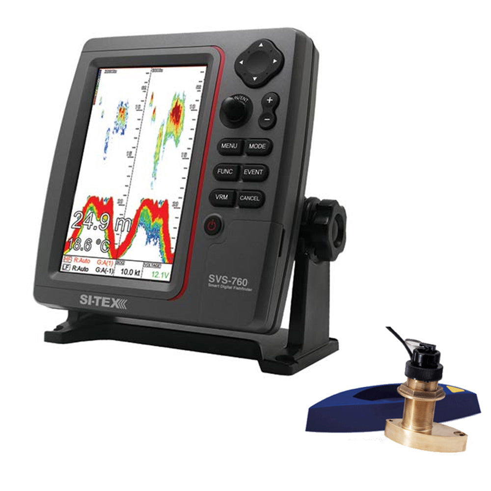 SI-TEX SVS-760 Dual Frequency Sounder 600W Kit w/Bronze Thru-Hull Speed &amp; Temp Transducer [SVS-760TH2]