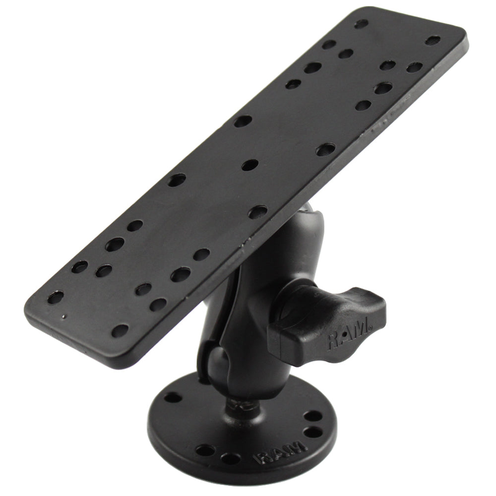 RAM Mount 1&quot; Diameter Ball Mount w/Short Double Socket Arm,  6.25&quot; x 2&quot; Rectangle Base &amp; 2.5&quot; Round Base (AMPS Pattern) [RAM-B-111U-A]