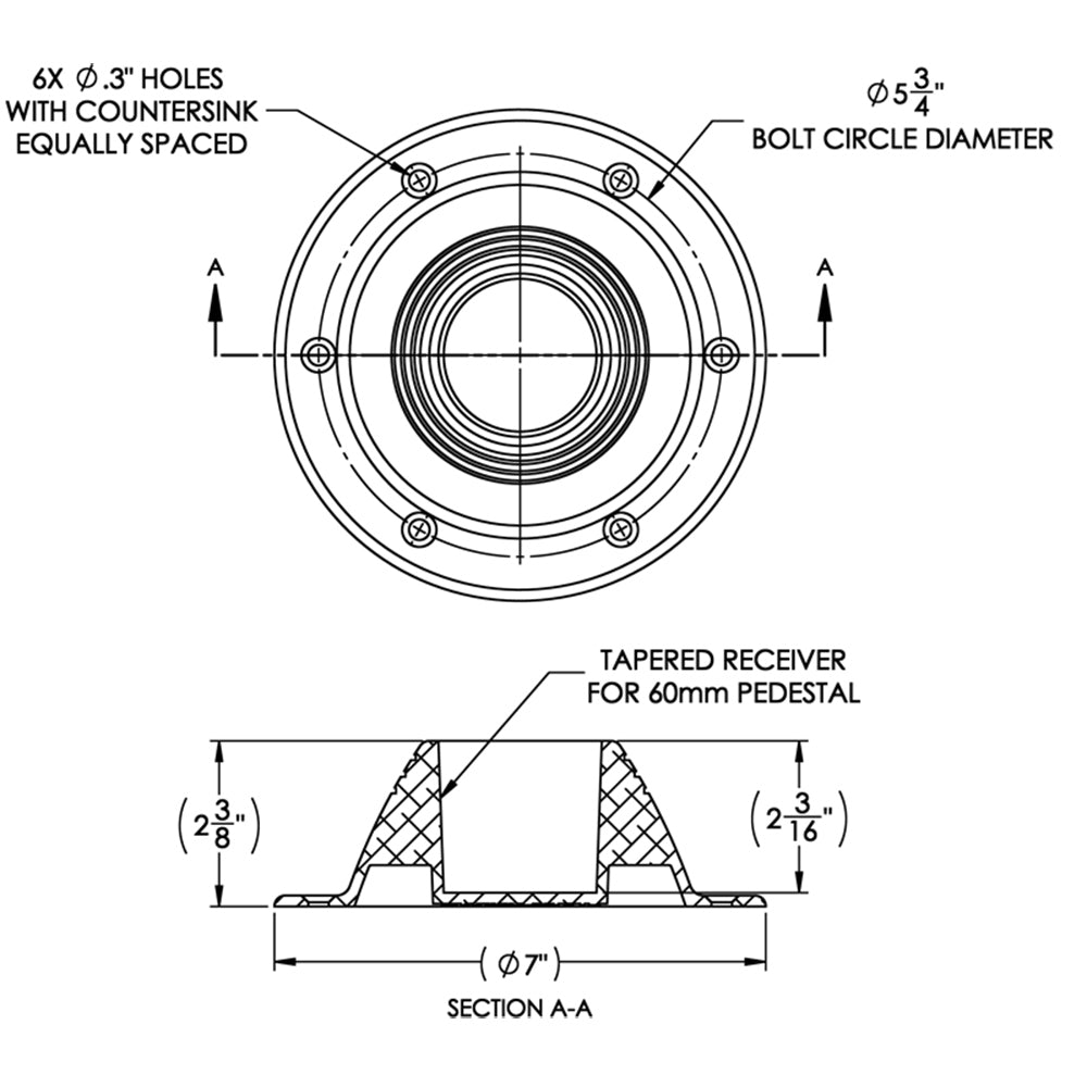 TACO Table Support - Surface Mount - Fits 2-3/8" Pedestals [Z10-4067BLY60MM] - 0