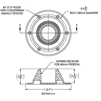 TACO Table Support - Surface Mount - Fits 2-3/8&quot; Pedestals [Z10-4067BLY60MM]