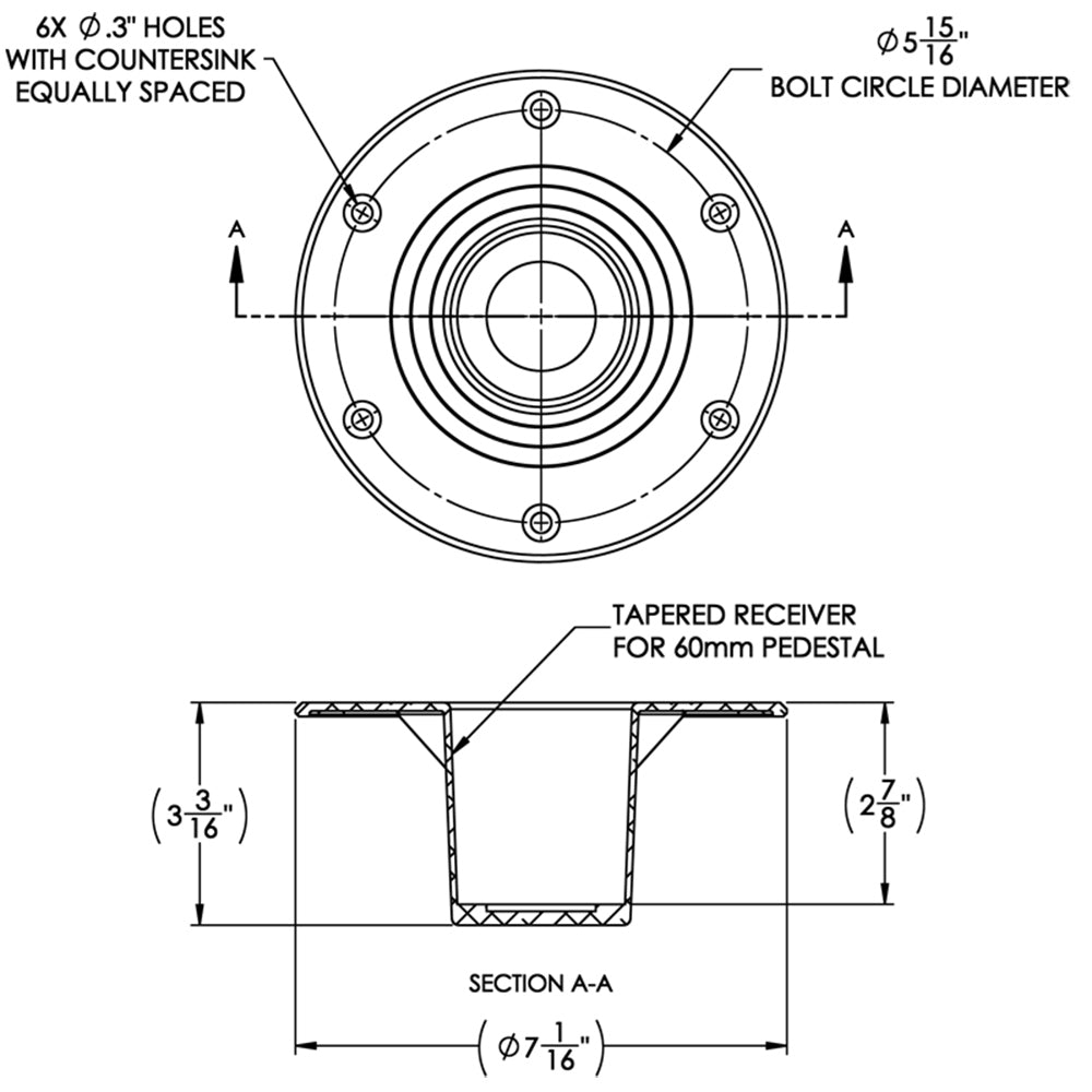 TACO Table Support - Flush Mount - Fits 2-3/8&quot; Pedestals [Z10-4085BLY60MM]