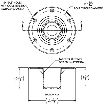 TACO Table Support - Flush Mount - Fits 2-3/8&quot; Pedestals [Z10-4085BLY60MM]