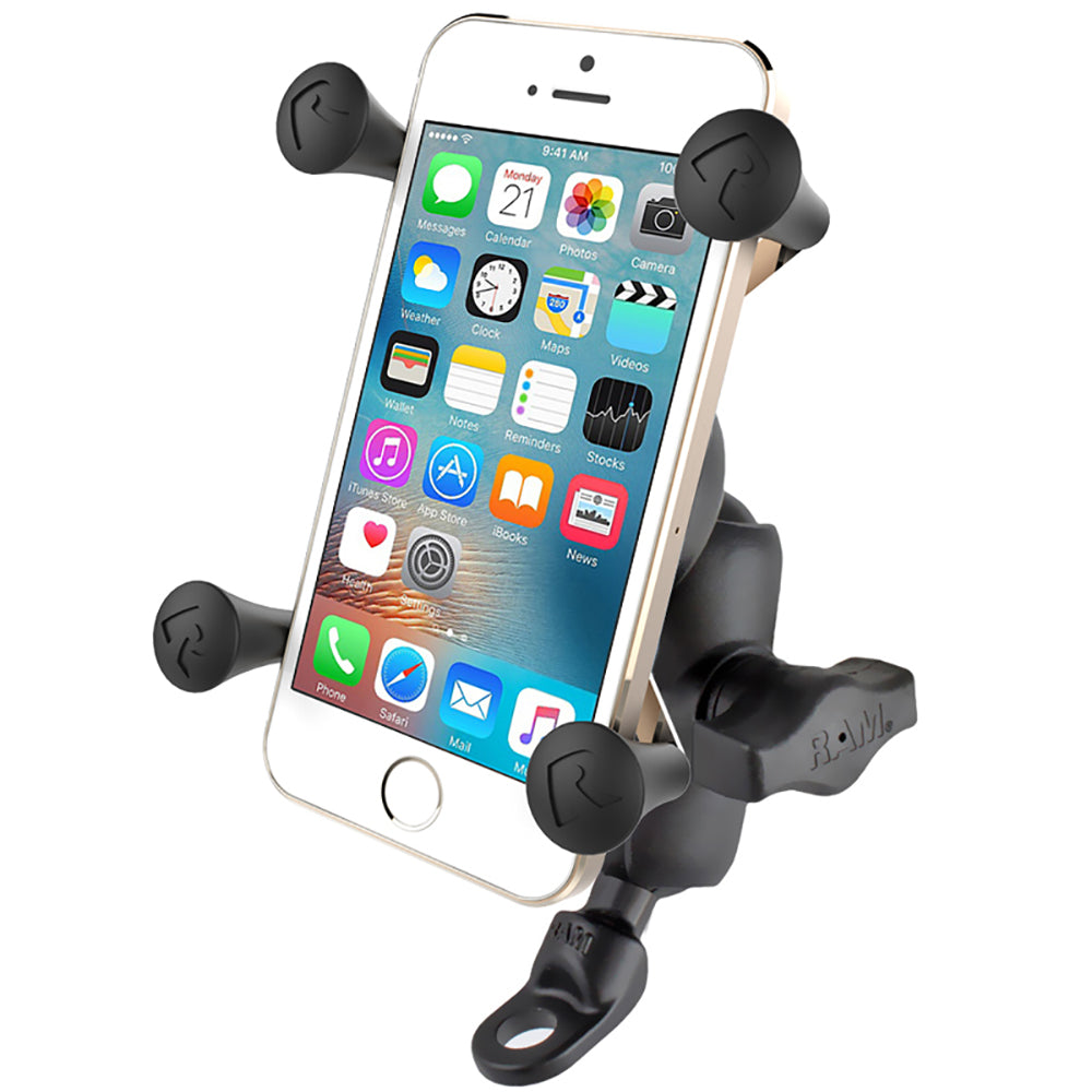 RAM Mount 9mm Angled Base Motorcycle Mount w/Short Double Socket Arm  Universal X-Grip Cell/iPhone Cradle [RAM-B-272-A-UN7]