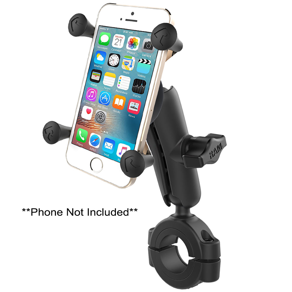 RAM Mount RAM Torque 1 1/8&quot; - 1 1/2&quot; Diameter Handlebar/Rail Bae with 1&quot; Ball, Medium Arm and X-Grip for Larger Phones [RAM-B-408-112-15-UN7U]