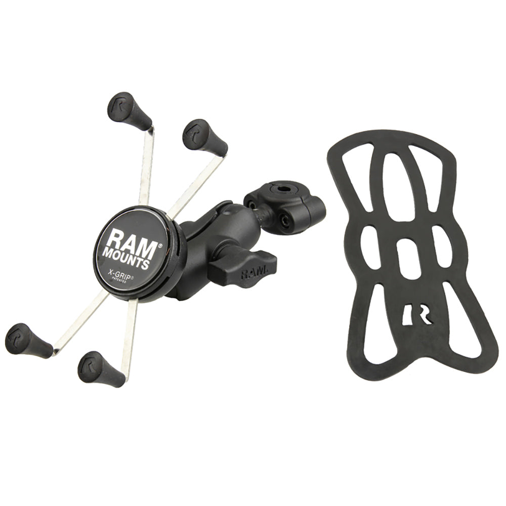 RAM Mount RAM Torque 3/8&quot; - 5/8&quot; Diameter Mini Rail Base with 1&quot; Ball, Short Arm and X-Grip for Larger Phones [RAM-B-408-37-62-A-UN10]