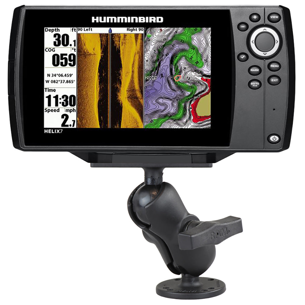 RAM Mount 1.5&quot; Ball Mount w/2.5&quot; Round Base, Short Arm  2&quot; x 4&quot; Plate f/Humminbird Helix 7 Only [RAM-202-24-B-202U]