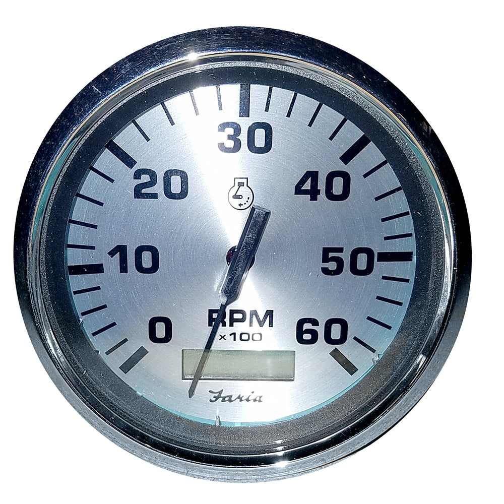 Faria Spun Silver 4&quot; Tachometer w/Hourmeter (6000 RPM) (Gas Inboard) [36032]