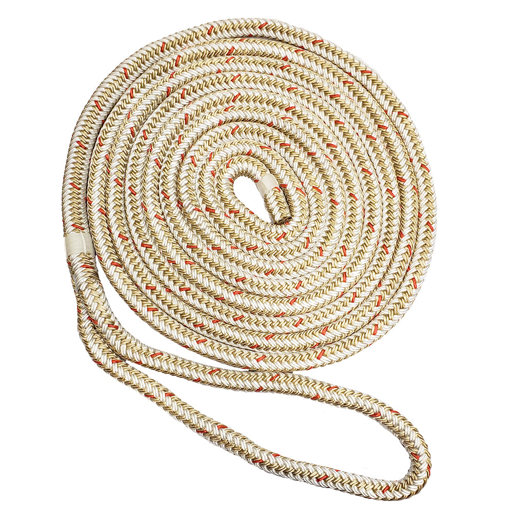 New England Ropes 1/2&quot; Double Braid Dock Line - White/Gold w/Tracer - 15 [C5059-16-00015]