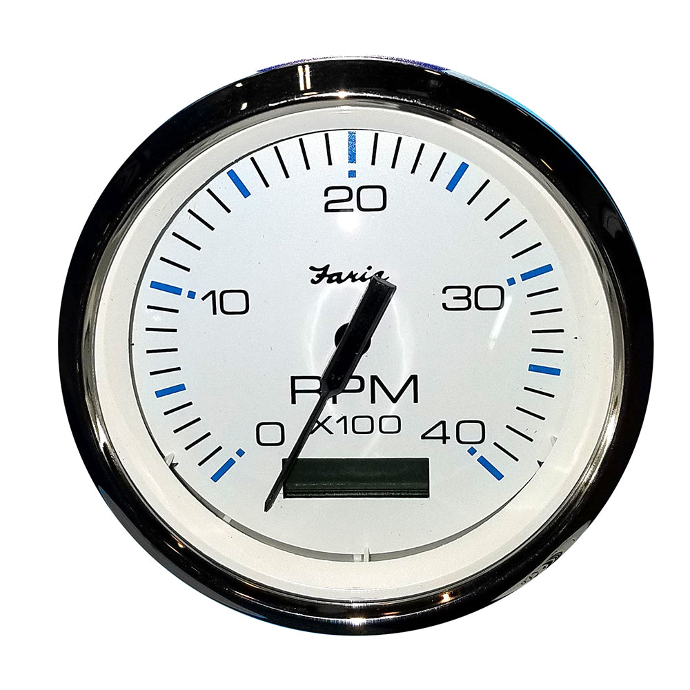 Faria Chesapeake White SS 4&quot; Tachometer w/Hourmeter (4000 RPM) (Diesel) (Mech. Takeoff  Var. Ratio Alt) [33834]