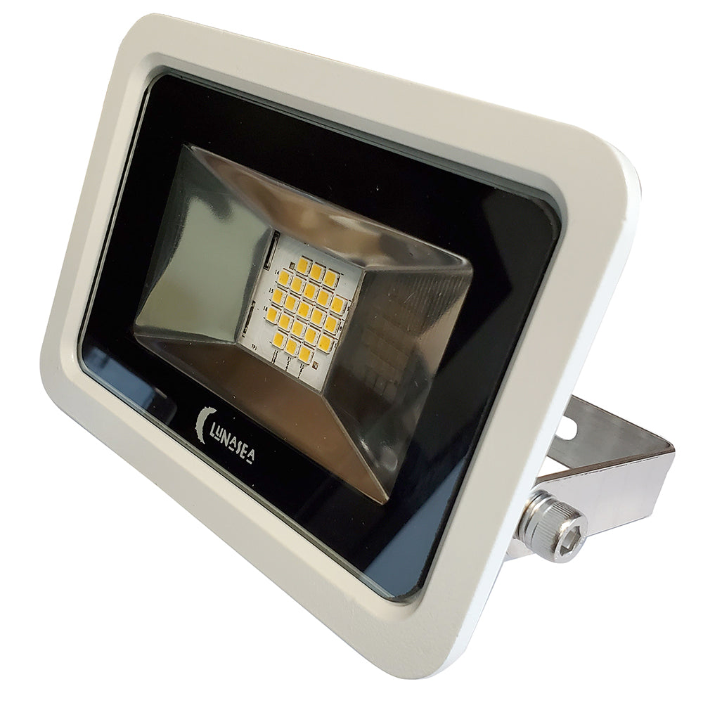 Lunasea 10W Slimline LED Floodlight, 120VAC Only, Cool White, 1200 Lumens, 3 Cord - White Housing [LLB-366N-31-10]