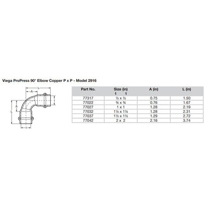 Viega ProPress 1/2&quot; - 90 Copper Elbow - Double Press Connection - Smart Connect Technology [77317]