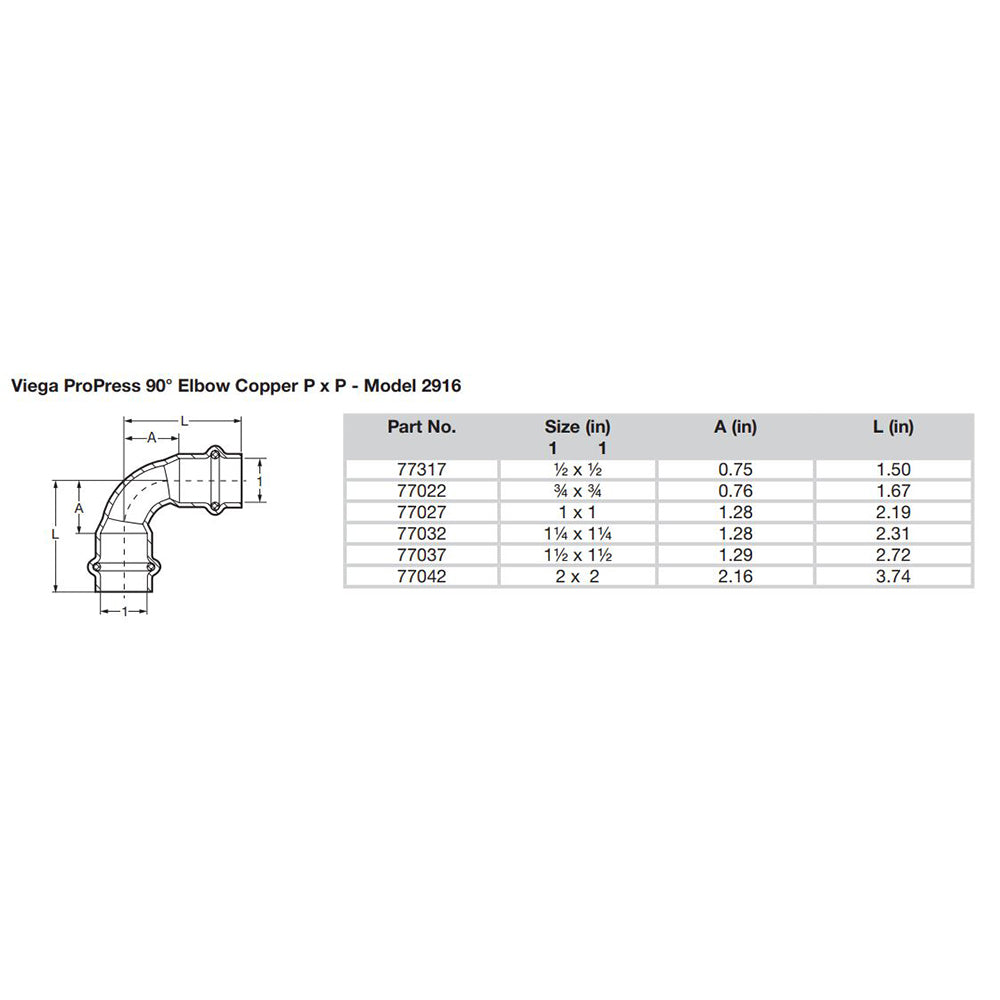 Viega ProPress 1&quot; - 90 Copper Elbow - Double Press Connection - Smart Connect Technology [77027]