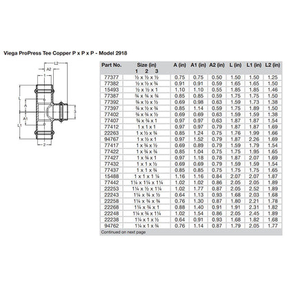 Viega ProPress 1&quot; Copper Tee - Triple Press Connection - Smart Connect Technology [77412]