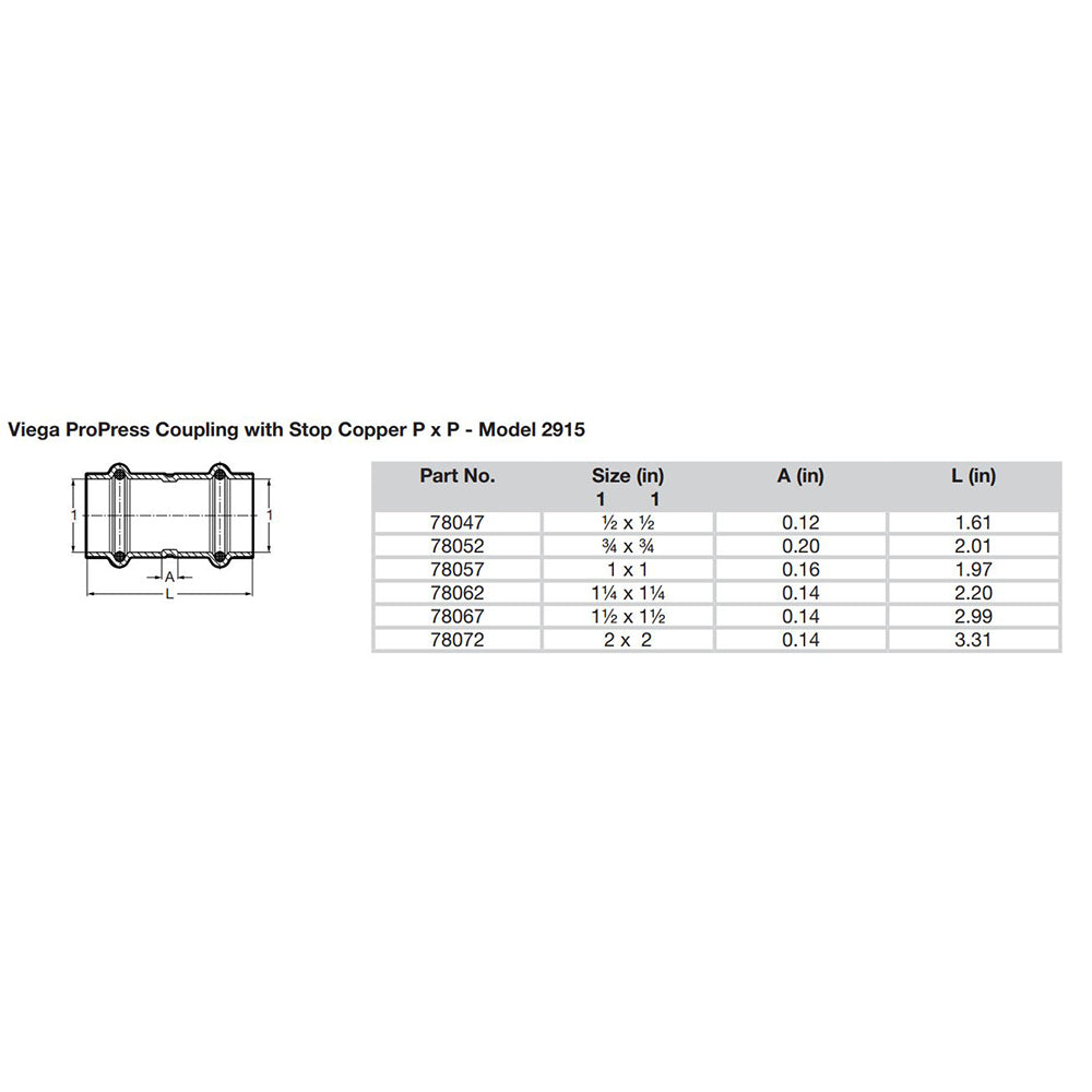 Viega ProPress 1/2&quot; Copper Coupling w/Stop - Double Press Connection - Smart Connect Technology [78047]