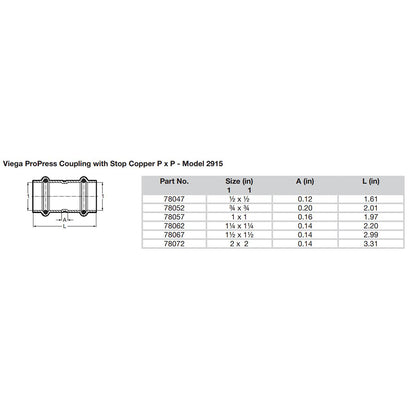 Viega ProPress 1/2&quot; Copper Coupling w/Stop - Double Press Connection - Smart Connect Technology [78047]