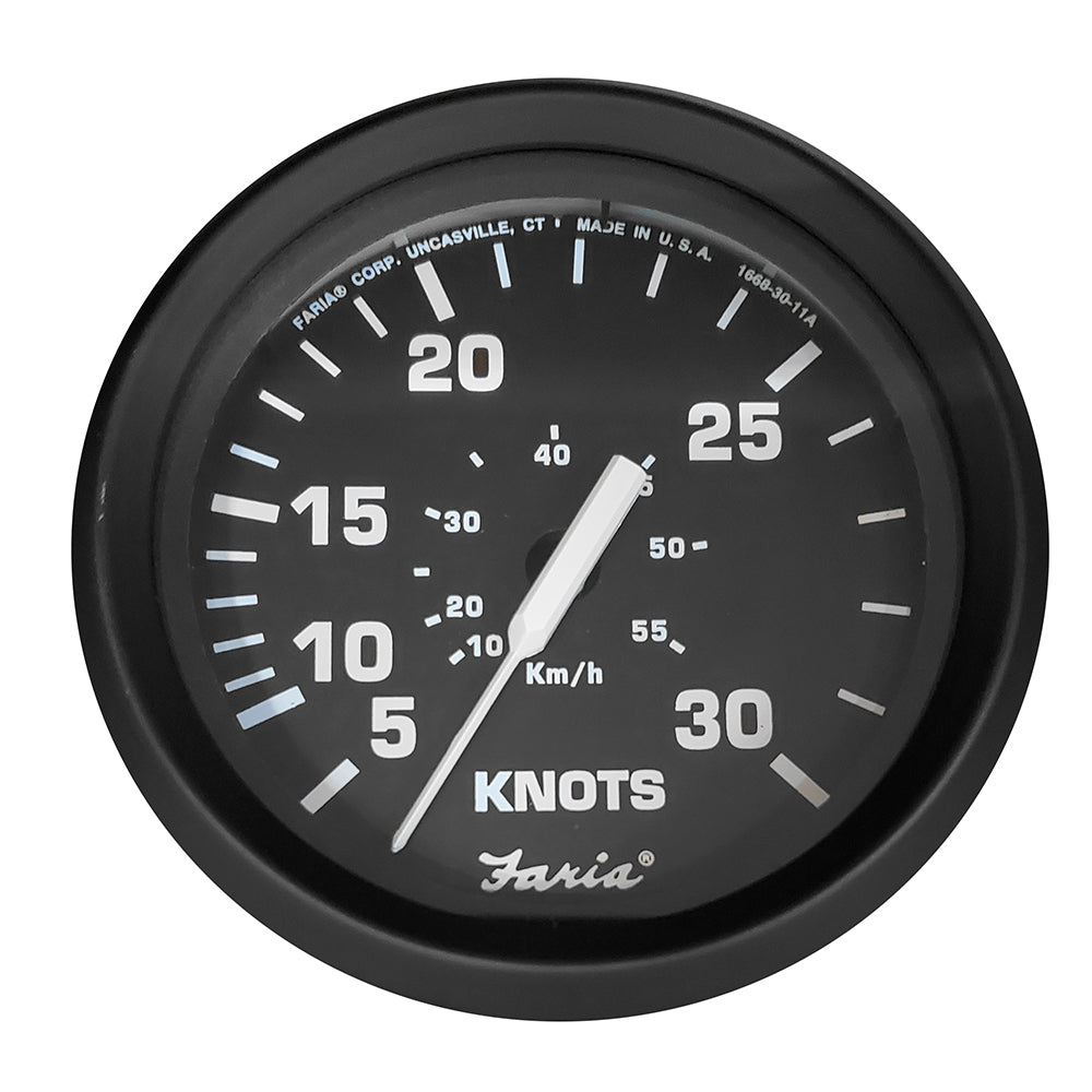 Faria Euro Black 4&quot; Speedometer - 30 Knot (Pitot) [32809]