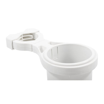 Camco Clamp-On Rail Mounted Cup Holder - Large for Up to 2&quot; Rail - White [53083]