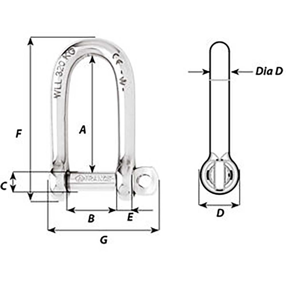 Wicahrd Self-Locking Long D Shackle - Diameter 5mm - 3/16" [01212] - 0