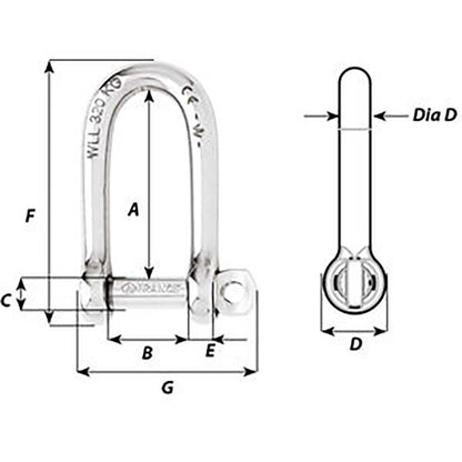 Wichard Self-Locking Long D Shackle - Diameter 8mm - 5/16&quot; [01214]