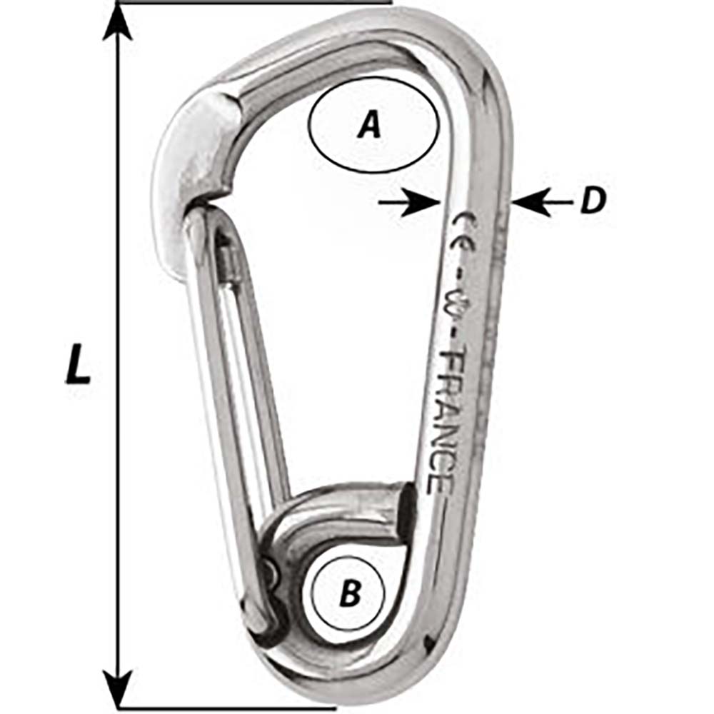 Wichard Asymmetric Carbine Hook - Length 60mm - 1/4&quot; [02323]