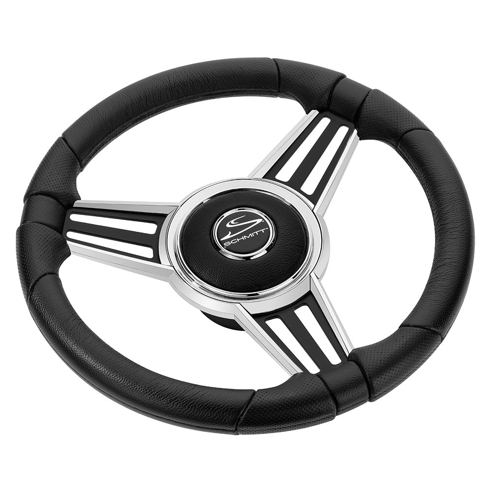 Schmitt Marine PU30 14&quot; Wheel - Chrome Cap  Spoke Inserts - Black Spokes - 3/4&quot; Tapered Shaft [PU301404-44]