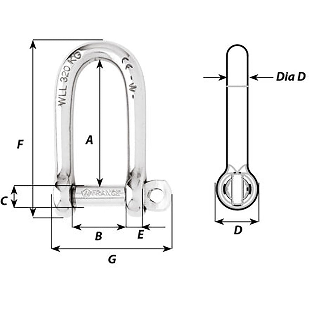 Wichard Self-Locking Long D Shackle - 10mm Diameter - 13/32" [01215] - 0