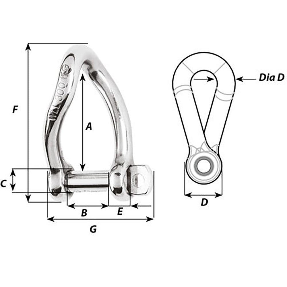 Wichard Self-Locking Twisted Shackle - 10mm Diameter - 13/32" [01225] - 0