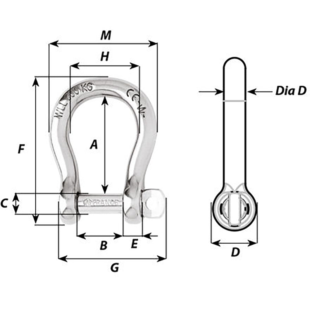 Wichard Not Self-Locking Bow Shackle - 16mm Diameter - 5/8" [01247] - 0