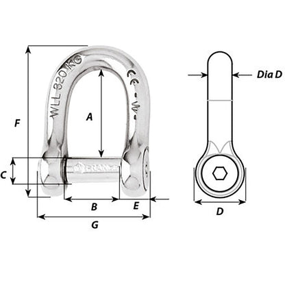 Wichard Self-Locking Allen Head Pin D Shackle - 10mm Diameter - 13/32&quot; [01305]