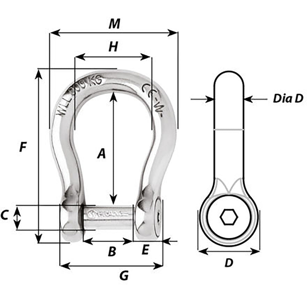 Wichard Self-Locking Allen Head Pin Bow Shackle - 6mm Diameter - 1/4" [01343] - 0