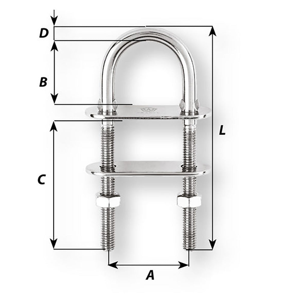 Wichard U-Bolt Pad Eye - 12mm Diameter - 15/32&quot; - 110mm Length - 4-21/64&quot; [06516]