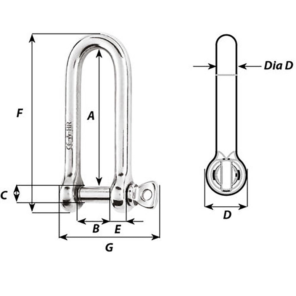 Wichard HR Long D Shackle - 10mm Diameter - 25/64&quot; [11215]