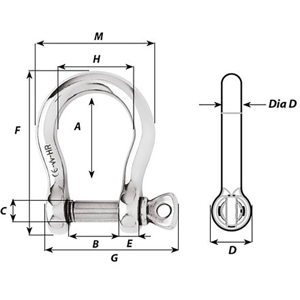 Wichard HR Bow Shackle - 8mm Pin Diameter [11244] - 0