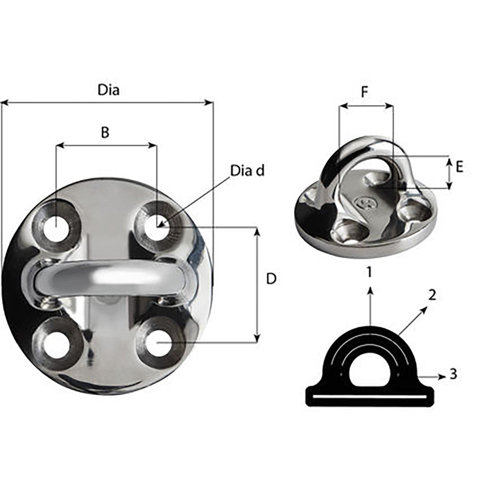 Wichard Round Pad Eye - 57mm Diameter (2-1/4&quot;) - Fixed [6635]