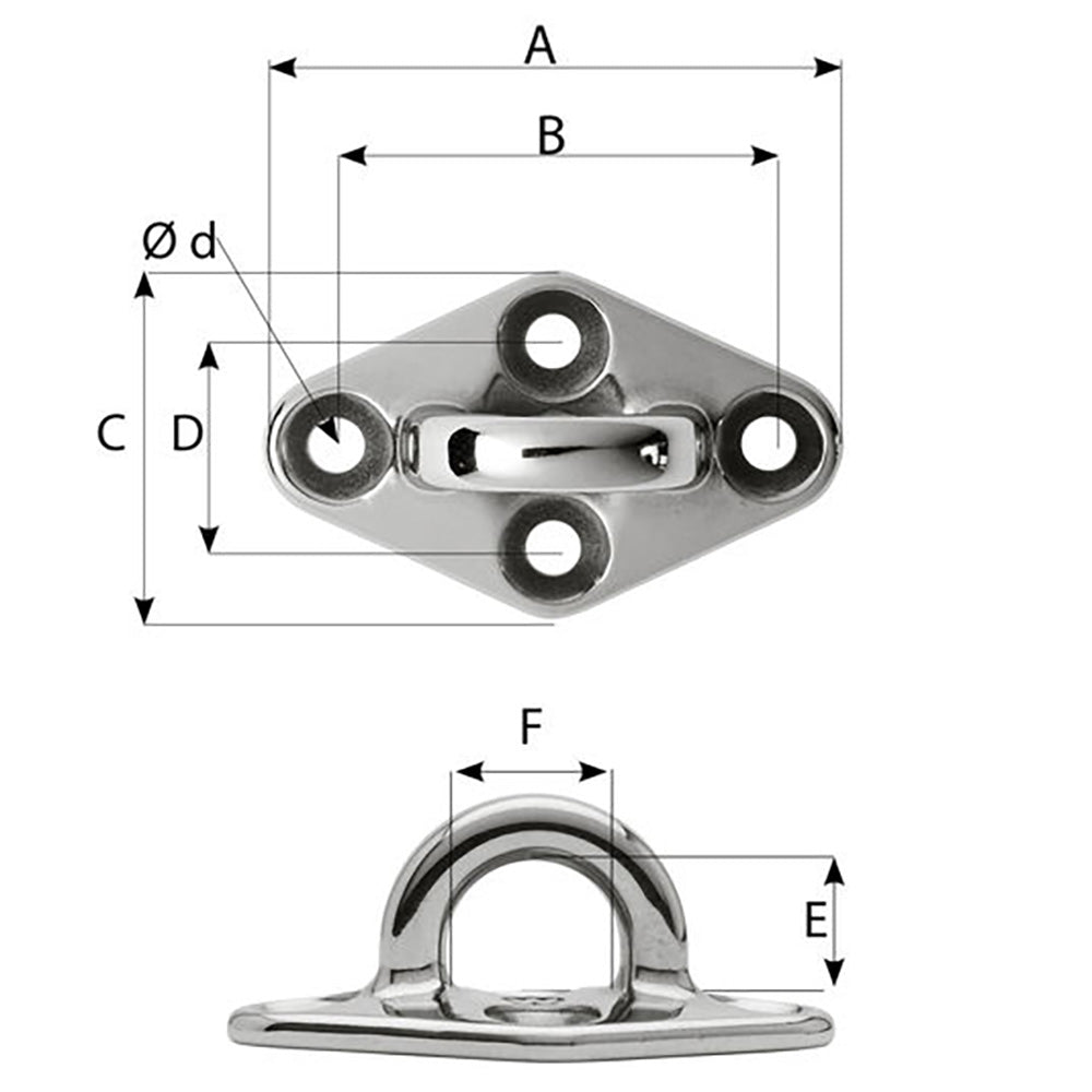 Wichard Diamond Pad Eye - Round - 60mm Length (2-23/64&quot;) - M5 Screw [6644]