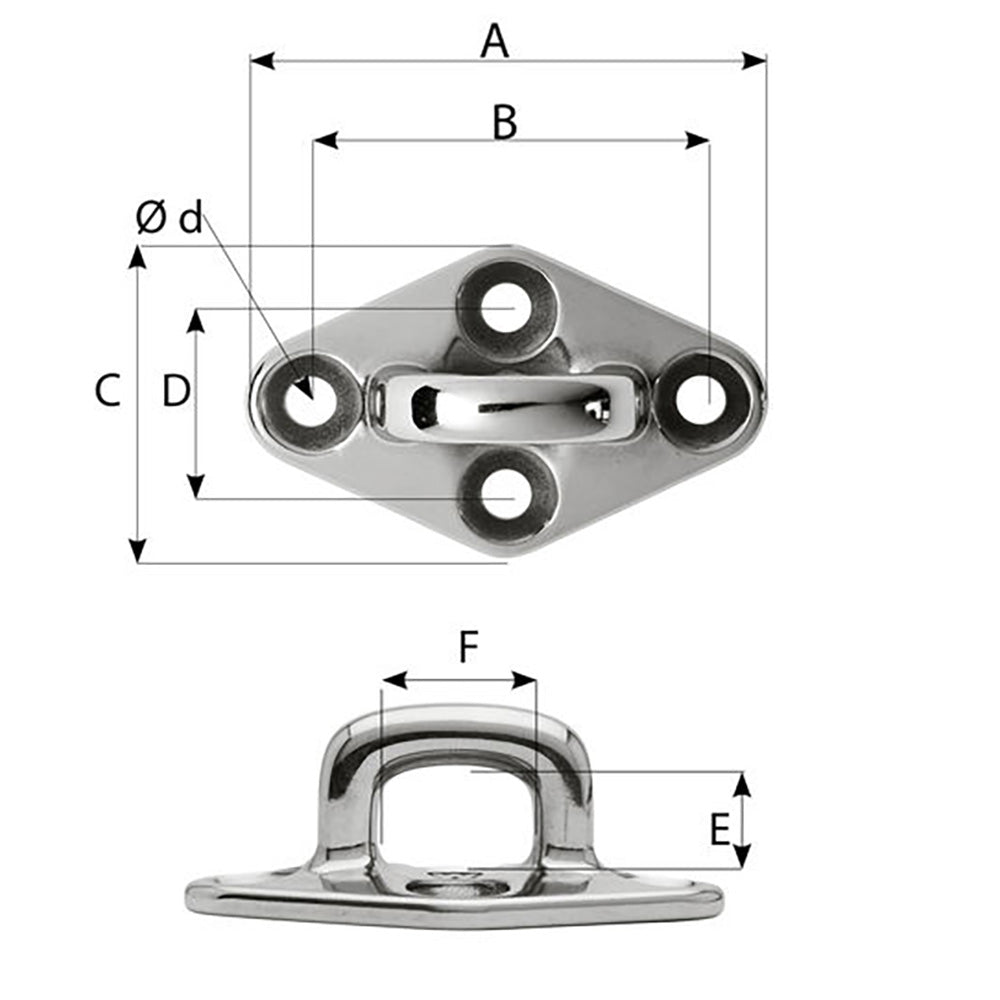 Wichard Diamond Pad Eye - Square - 60mm Length (2-23/64&quot;) - M5 Screw [6654]