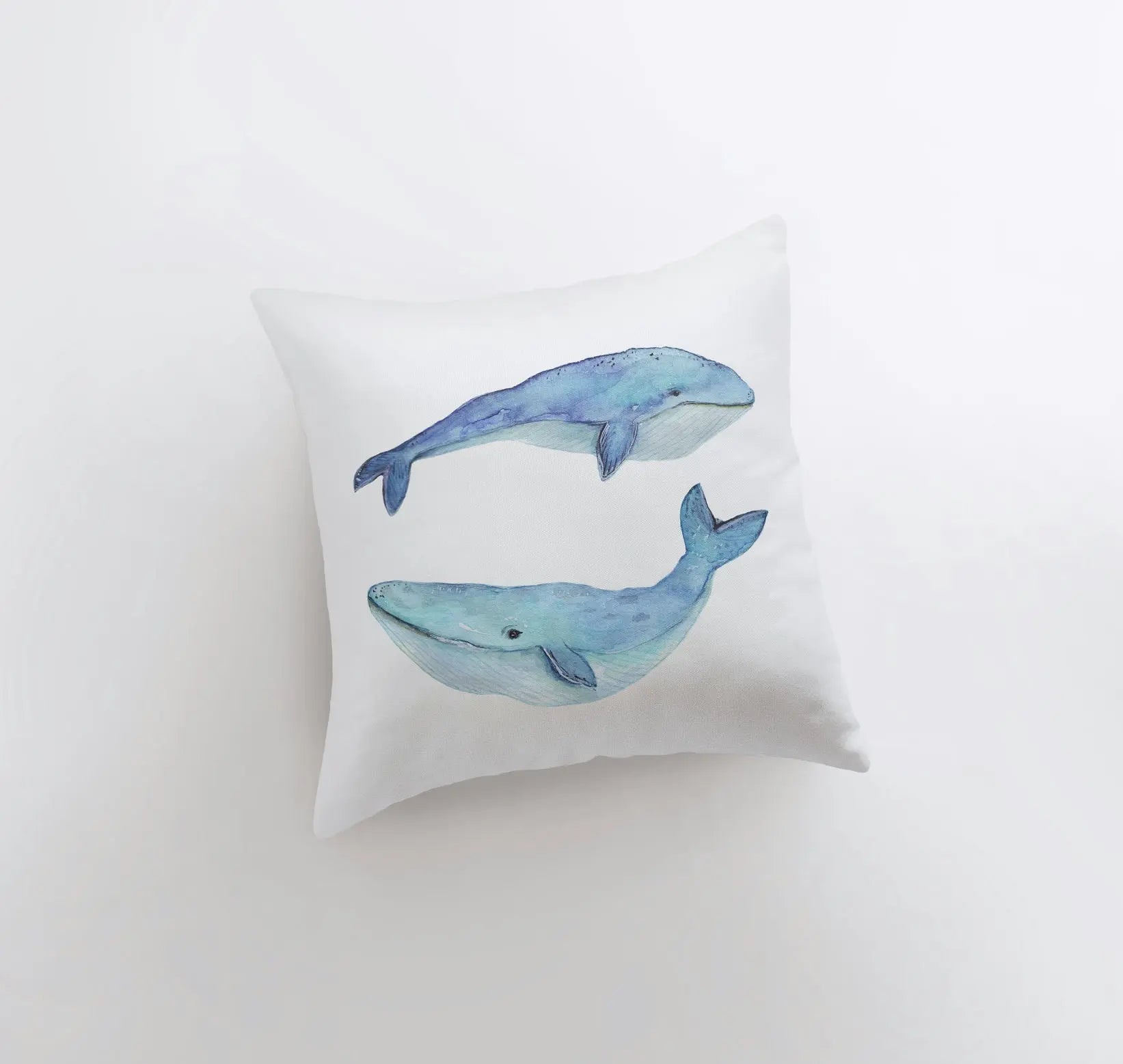 Blue Watercolor Whales Double-Sided Accent Throw Pillow | Cover Only or Cover & Insert | Many Sizes Available