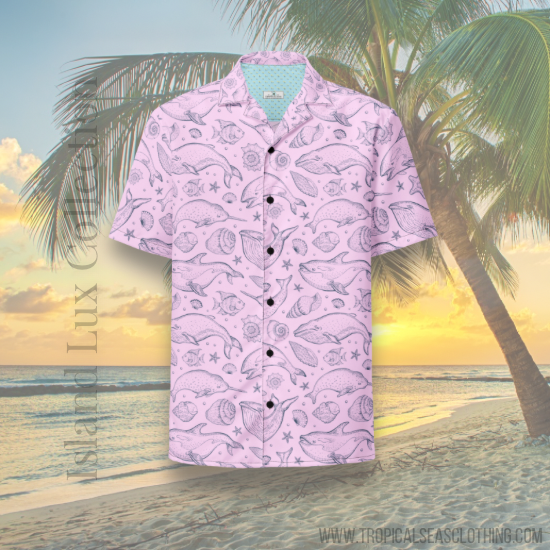 Pink Whale Pod Pattern Hawaiian Button Shirt: Dive Into Coastal Chic!