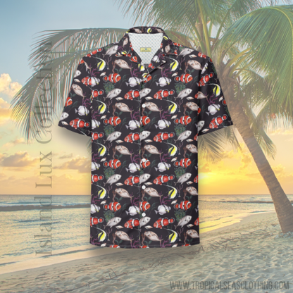 Murky Reef Tropical Saltwater Fish Hawaiian Button Shirt: Dive Into Underwater Elegance!