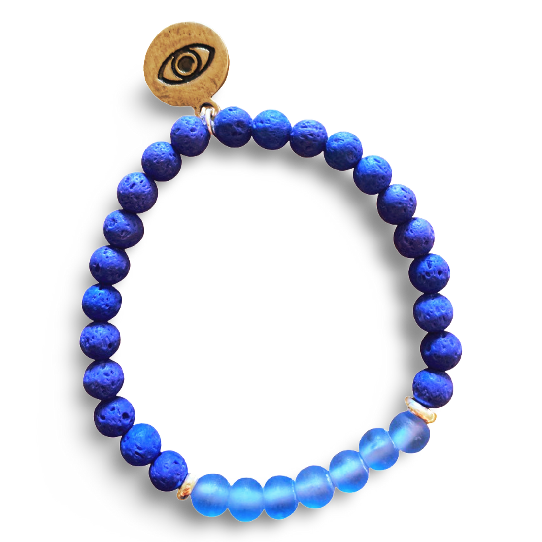 Evil Eye Protection Blue Lava Rock and Frosted Blue Glass Bracelet