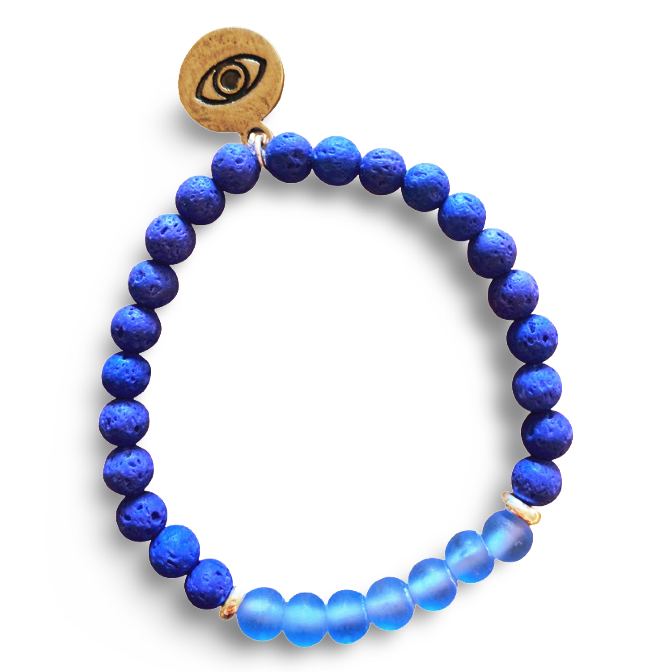 Evil Eye Protection Blue Lava Rock and Frosted Blue Glass Bracelet