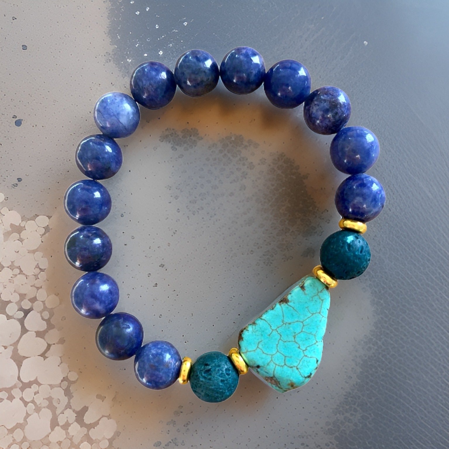 Lapis Lazuli, Lava Rock and Turquoise Stone Bracelet