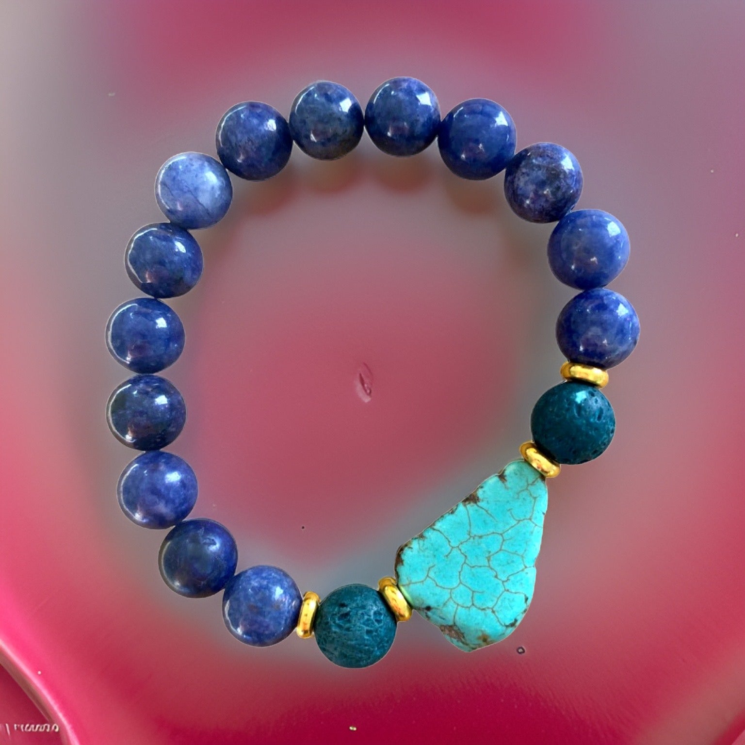 Lapis Lazuli, Lava Rock and Turquoise Stone Bracelet